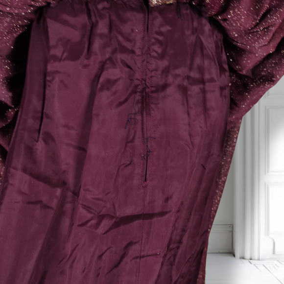 Vintage 70s Lurex Velvet Formal Dress Mock Neck Metallic Boho Holiday 0 - Picture 13 of 16